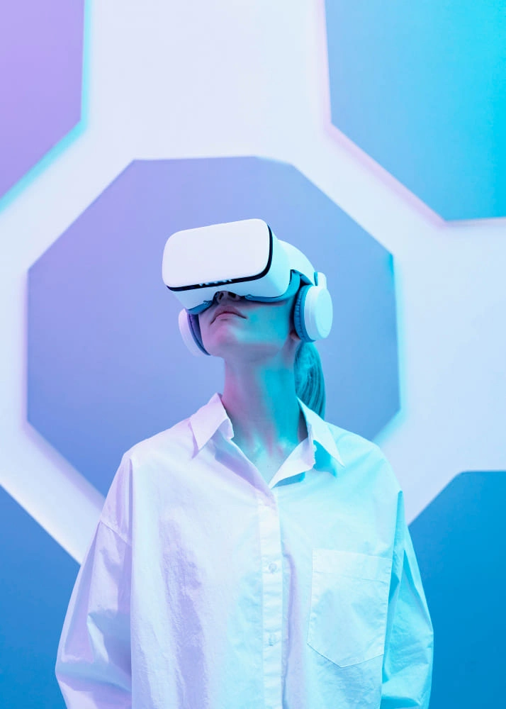 Woman Wearing Virtual Reality Simulator